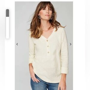 J Jill Textured Cotton Rolled Cuff Henley, Size SM